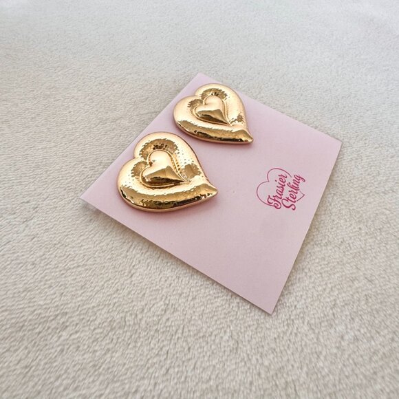 Frasier Sterling 14K Gold Plated Waterproof Statement Heart Stud Earrings - Picture 9 of 11
